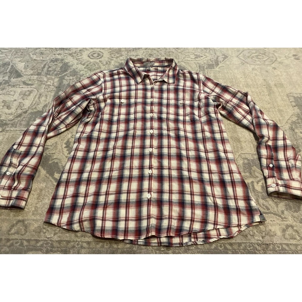 HORNY TOAD WOMEN'S Red‎ Blue Plaid Button Down Shirt Long Sleeve Sz Large